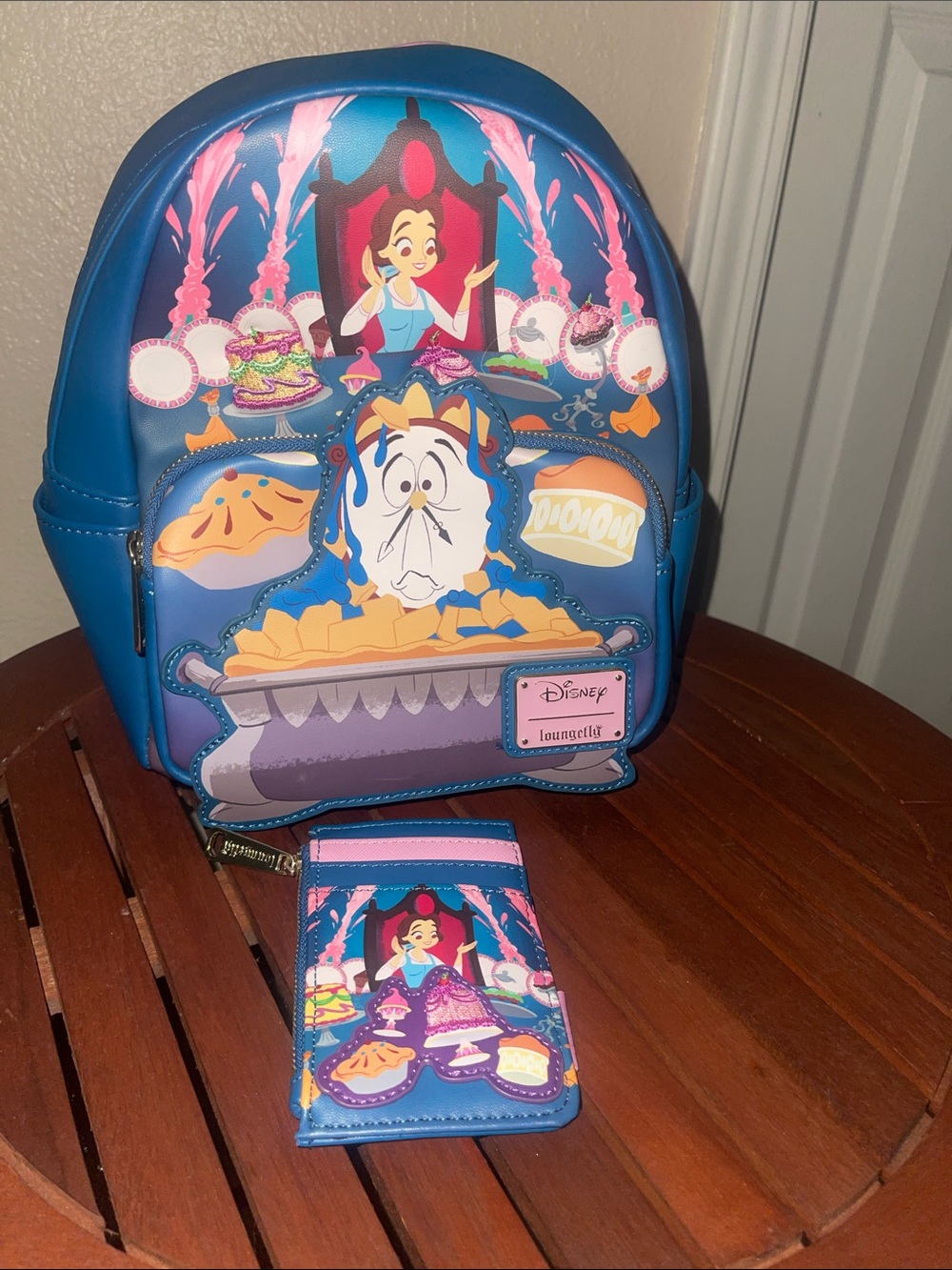 Loungefly Blue Belle 'Be Our Guest' Mini Backpack with Cardholder